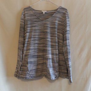 Pure Jill Black/White/Gray Striped V-Neck Long Sleeve Top – Size L